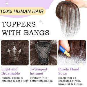 Clip in Bangs 100% Human Hair Toppers 360°3D Hair Pieces Clip On Air Bangs Extensions - Wigtrends