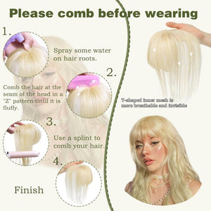 Clip in Bangs 100% Human Hair Toppers 360°3D Hair Pieces Clip On Air Bangs Extensions - Wigtrends