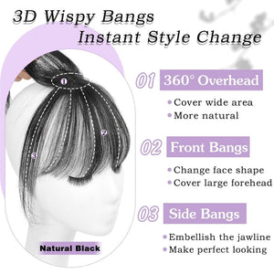 Clip in Bangs 100% Human Hair Toppers 360°3D Hair Pieces Clip On Air Bangs Extensions - Wigtrends