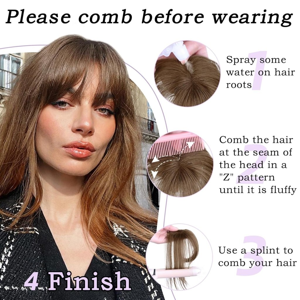 Clip in Bangs 100% Human Hair Toppers 360°3D Hair Pieces Clip On Air Bangs Extensions - Wigtrends