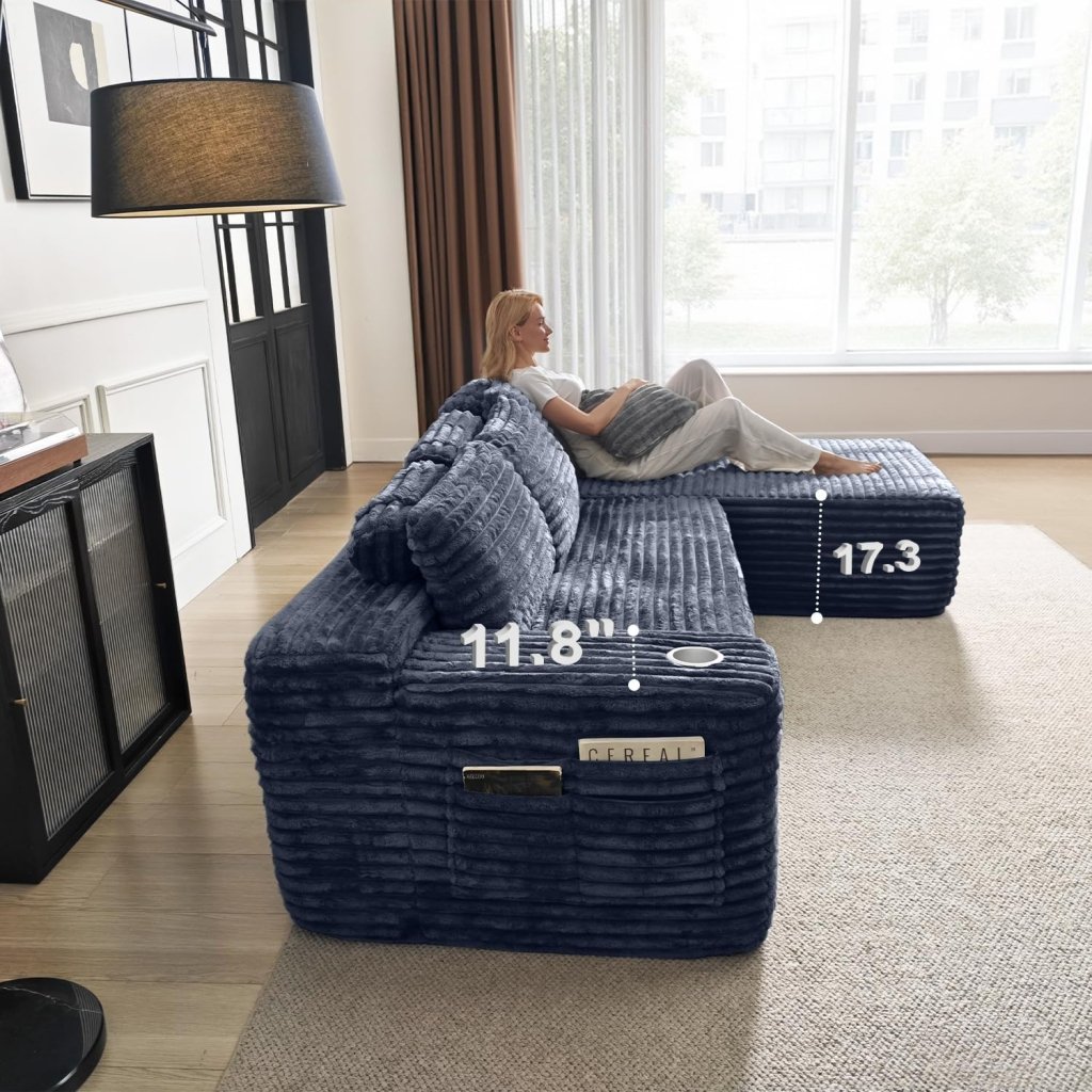 Cloud Sectional Couch with L - Shape Chaise, Modern Modular Sofa with Deep Seat, Built - in Cup Holder & Storage Pocket - Wigtrends