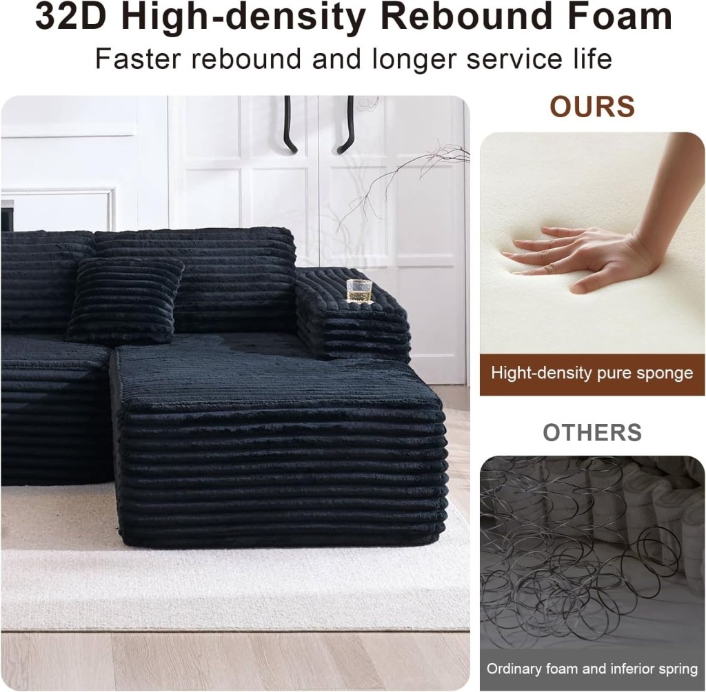 Cloud Sectional Couch with L - Shape Chaise, Modern Modular Sofa with Deep Seat, Built - in Cup Holder & Storage Pocket - Wigtrends
