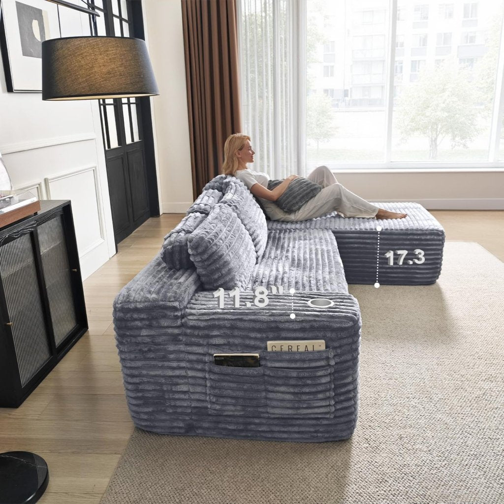Cloud Sectional Couch with L - Shape Chaise, Modern Modular Sofa with Deep Seat, Built - in Cup Holder & Storage Pocket - Wigtrends
