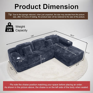 Cloud Sectional Couch with L - Shape Chaise, Modern Modular Sofa with Deep Seat, Built - in Cup Holder & Storage Pocket - Wigtrends