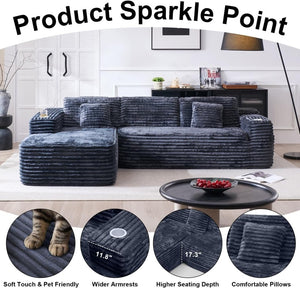 Cloud Sectional Couch with L - Shape Chaise, Modern Modular Sofa with Deep Seat, Built - in Cup Holder & Storage Pocket - Wigtrends