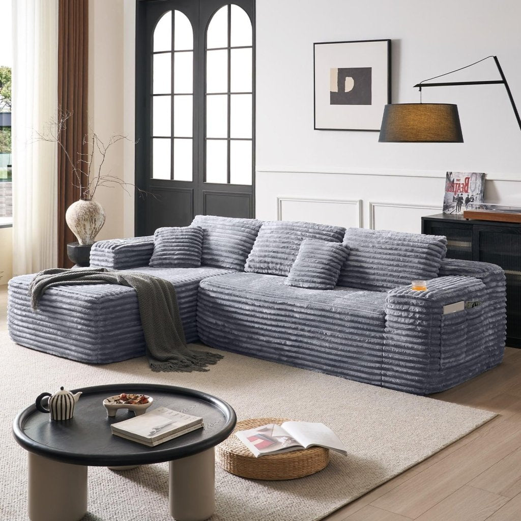 Cloud Sectional Couch with L - Shape Chaise, Modern Modular Sofa with Deep Seat, Built - in Cup Holder & Storage Pocket - Wigtrends
