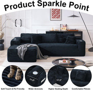Cloud Sectional Couch with L - Shape Chaise, Modern Modular Sofa with Deep Seat, Built - in Cup Holder & Storage Pocket - Wigtrends