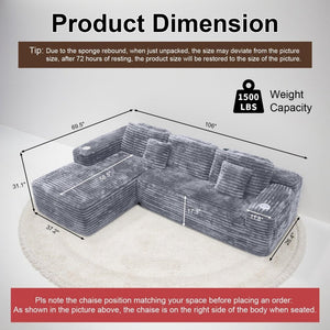 Cloud Sectional Couch with L - Shape Chaise, Modern Modular Sofa with Deep Seat, Built - in Cup Holder & Storage Pocket - Wigtrends