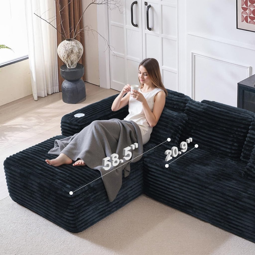 Cloud Sectional Couch with L - Shape Chaise, Modern Modular Sofa with Deep Seat, Built - in Cup Holder & Storage Pocket - Wigtrends