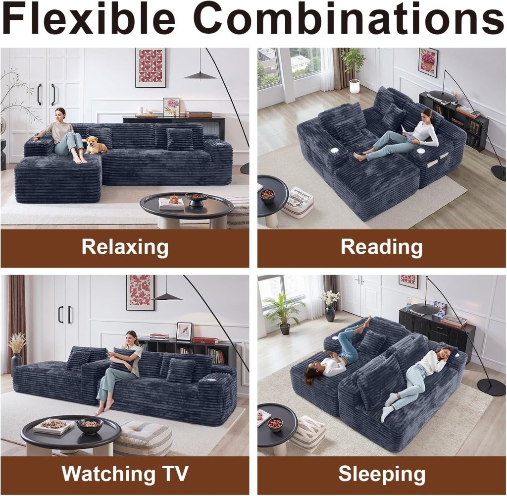 Cloud Sectional Couch with L - Shape Chaise, Modern Modular Sofa with Deep Seat, Built - in Cup Holder & Storage Pocket - Wigtrends