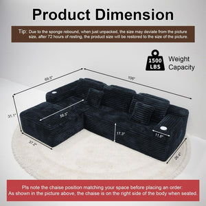 Cloud Sectional Couch with L - Shape Chaise, Modern Modular Sofa with Deep Seat, Built - in Cup Holder & Storage Pocket - Wigtrends