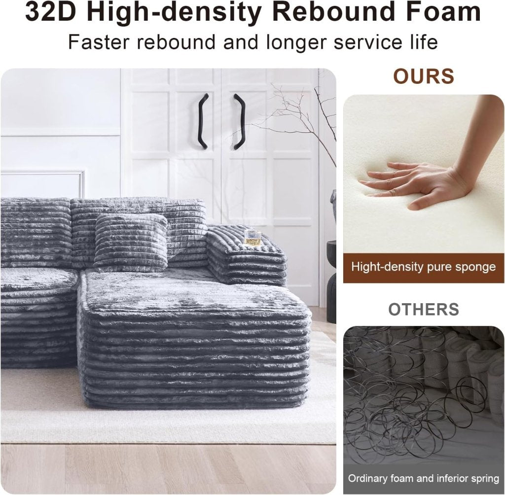 Cloud Sectional Couch with L - Shape Chaise, Modern Modular Sofa with Deep Seat, Built - in Cup Holder & Storage Pocket - Wigtrends
