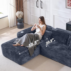 Cloud Sectional Couch with L - Shape Chaise, Modern Modular Sofa with Deep Seat, Built - in Cup Holder & Storage Pocket - Wigtrends