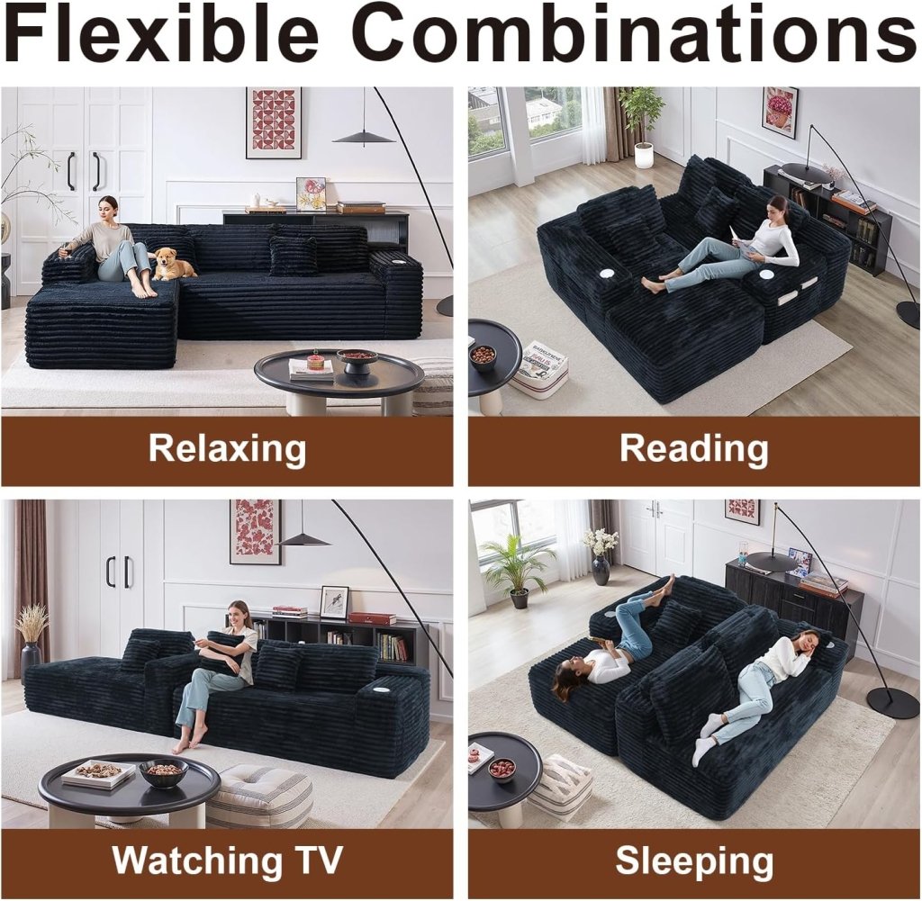 Cloud Sectional Couch with L - Shape Chaise, Modern Modular Sofa with Deep Seat, Built - in Cup Holder & Storage Pocket - Wigtrends