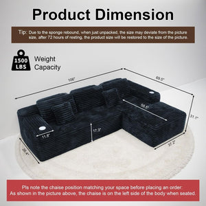 Cloud Sectional Couch with L - Shape Chaise, Modern Modular Sofa with Deep Seat, Built - in Cup Holder & Storage Pocket - Wigtrends