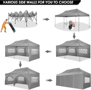 COBIZI 10x20 Heavy Duty Pop up Canopy Tent with 6 sidewalls Easy Up Commercial Outdoor Canopy Wedding Party Tents for Parties All Season Wind & Waterproof Gazebo with Roller Bag,Black(Frame Thickened) - Wigtrends