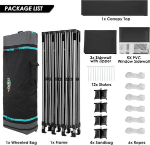 COBIZI 10x20 Heavy Duty Pop up Canopy Tent with 6 sidewalls Easy Up Commercial Outdoor Canopy Wedding Party Tents for Parties All Season Wind & Waterproof Gazebo with Roller Bag,Black(Frame Thickened) - Wigtrends