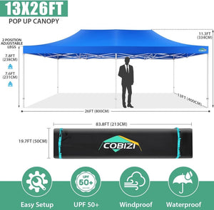 COBIZI 10x20 Heavy Duty Pop up Canopy Tent with 6 sidewalls Easy Up Commercial Outdoor Canopy Wedding Party Tents for Parties All Season Wind & Waterproof Gazebo with Roller Bag,Black(Frame Thickened) - Wigtrends