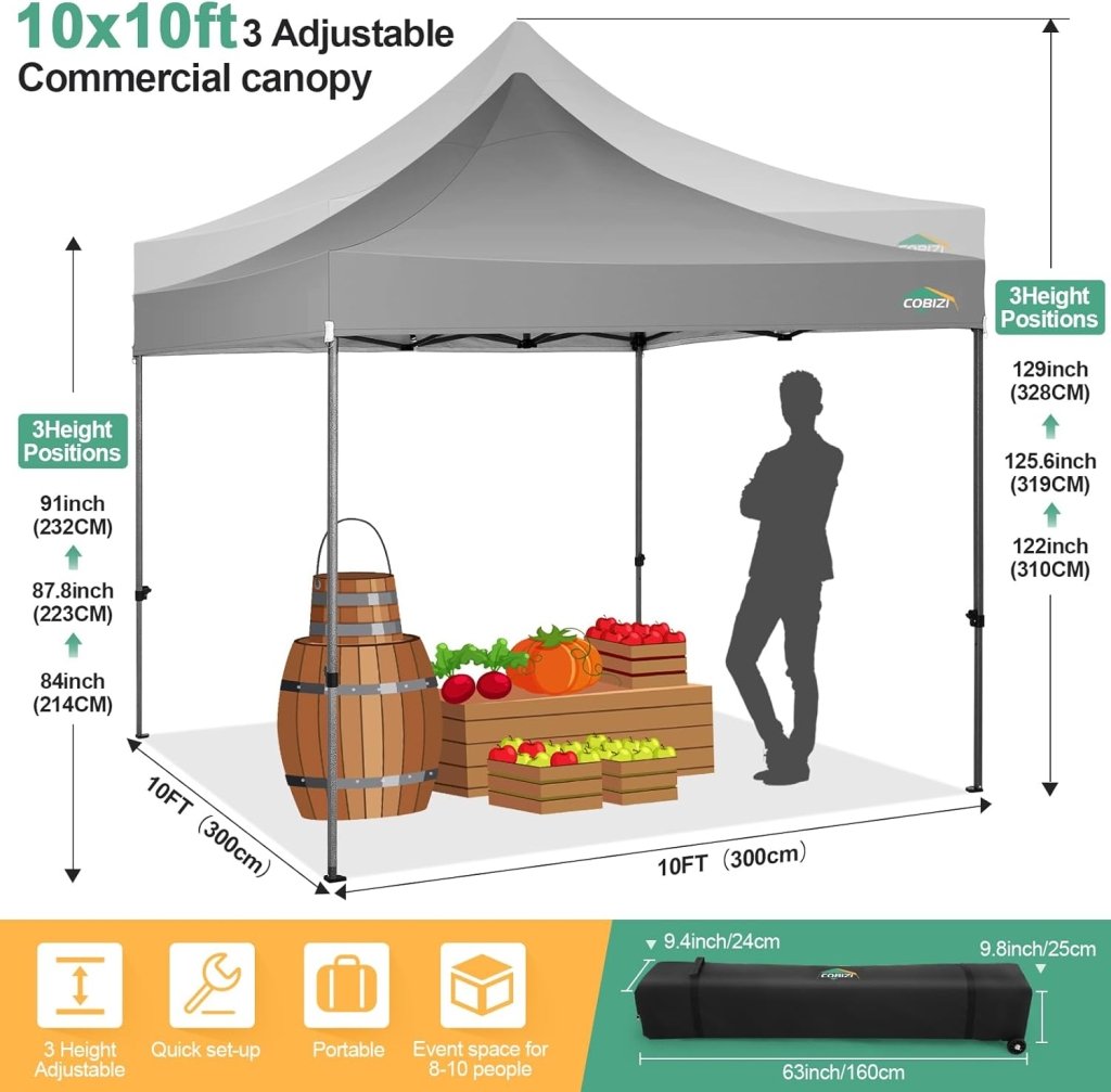 COBIZI 10x20 Heavy Duty Pop up Canopy Tent with 6 sidewalls Easy Up Commercial Outdoor Canopy Wedding Party Tents for Parties All Season Wind & Waterproof Gazebo with Roller Bag,Black(Frame Thickened) - Wigtrends