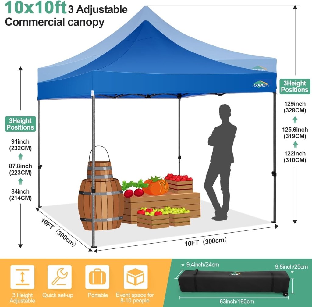 COBIZI 10x20 Heavy Duty Pop up Canopy Tent with 6 sidewalls Easy Up Commercial Outdoor Canopy Wedding Party Tents for Parties All Season Wind & Waterproof Gazebo with Roller Bag,Black(Frame Thickened) - Wigtrends
