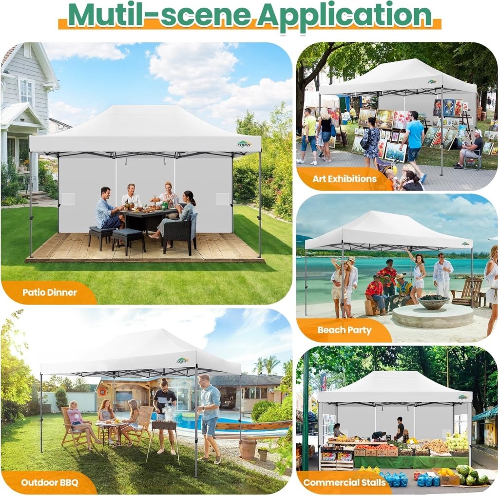 COBIZI 10x20 Heavy Duty Pop up Canopy Tent with 6 sidewalls Easy Up Commercial Outdoor Canopy Wedding Party Tents for Parties All Season Wind & Waterproof Gazebo with Roller Bag,Black(Frame Thickened) - Wigtrends