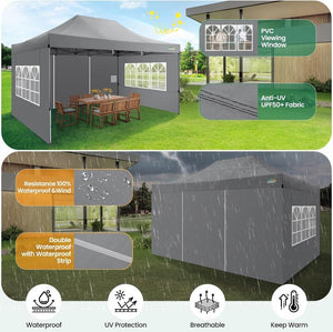 COBIZI 10x20 Heavy Duty Pop up Canopy Tent with 6 sidewalls Easy Up Commercial Outdoor Canopy Wedding Party Tents for Parties All Season Wind & Waterproof Gazebo with Roller Bag,Black(Frame Thickened) - Wigtrends