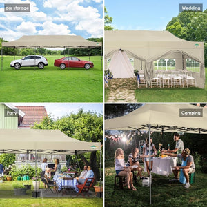 COBIZI 10x20 Heavy Duty Pop up Canopy Tent with 6 sidewalls Easy Up Commercial Outdoor Canopy Wedding Party Tents for Parties All Season Wind & Waterproof Gazebo with Roller Bag,Black(Frame Thickened) - Wigtrends