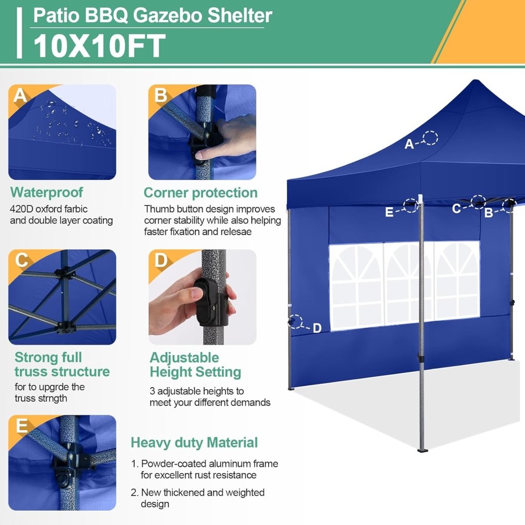 COBIZI 10x20 Heavy Duty Pop up Canopy Tent with 6 sidewalls Easy Up Commercial Outdoor Canopy Wedding Party Tents for Parties All Season Wind & Waterproof Gazebo with Roller Bag,Black(Frame Thickened) - Wigtrends