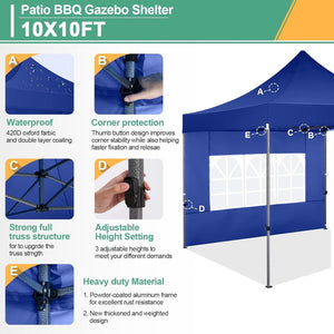 COBIZI 10x20 Heavy Duty Pop up Canopy Tent with 6 sidewalls Easy Up Commercial Outdoor Canopy Wedding Party Tents for Parties All Season Wind & Waterproof Gazebo with Roller Bag,Black(Frame Thickened) - Wigtrends