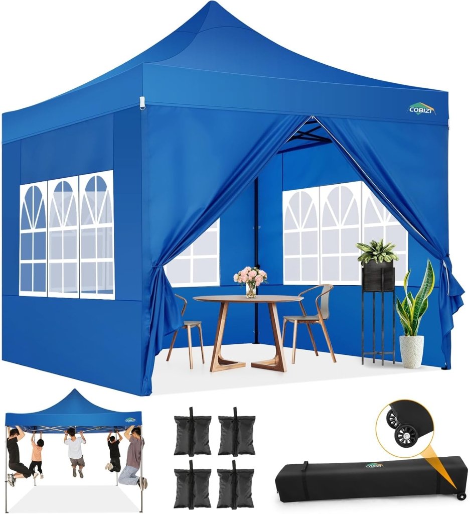 COBIZI 10x20 Heavy Duty Pop up Canopy Tent with 6 sidewalls Easy Up Commercial Outdoor Canopy Wedding Party Tents for Parties All Season Wind & Waterproof Gazebo with Roller Bag,Black(Frame Thickened) - Wigtrends