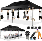 COBIZI 10x20 Heavy Duty Pop up Canopy Tent with 6 sidewalls Easy Up Commercial Outdoor Canopy Wedding Party Tents for Parties All Season Wind & Waterproof Gazebo with Roller Bag,Black(Frame Thickened) - Wigtrends