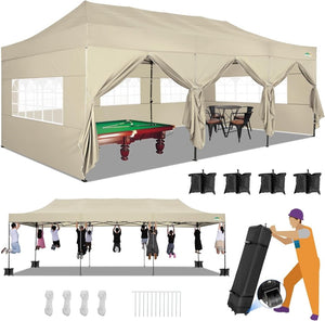 COBIZI 10x20 Heavy Duty Pop up Canopy Tent with 6 sidewalls Easy Up Commercial Outdoor Canopy Wedding Party Tents for Parties All Season Wind & Waterproof Gazebo with Roller Bag,Black(Frame Thickened) - Wigtrends