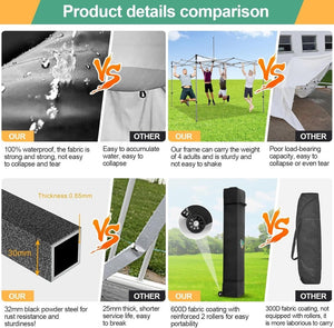 COBIZI 10x20 Heavy Duty Pop up Canopy Tent with 6 sidewalls Easy Up Commercial Outdoor Canopy Wedding Party Tents for Parties All Season Wind & Waterproof Gazebo with Roller Bag,Black(Frame Thickened) - Wigtrends