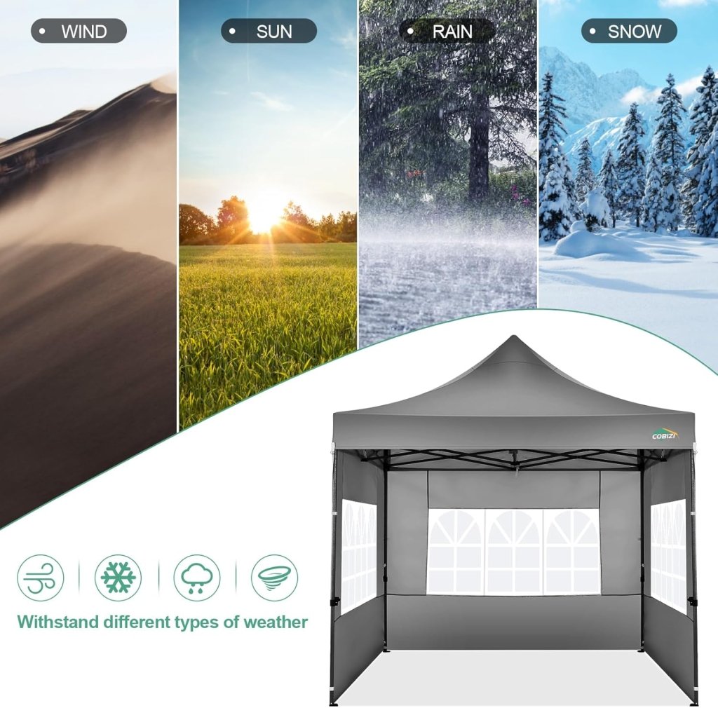 COBIZI 10x20 Heavy Duty Pop up Canopy Tent with 6 sidewalls Easy Up Commercial Outdoor Canopy Wedding Party Tents for Parties All Season Wind & Waterproof Gazebo with Roller Bag,Black(Frame Thickened) - Wigtrends