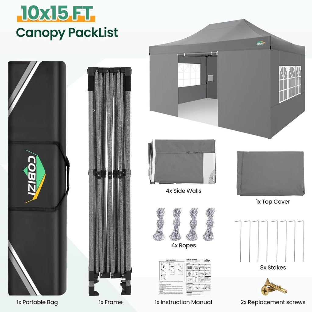 COBIZI 10x20 Heavy Duty Pop up Canopy Tent with 6 sidewalls Easy Up Commercial Outdoor Canopy Wedding Party Tents for Parties All Season Wind & Waterproof Gazebo with Roller Bag,Black(Frame Thickened) - Wigtrends