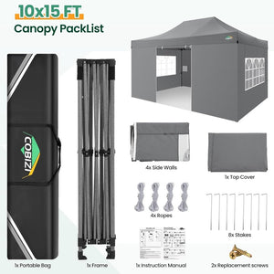 COBIZI 10x20 Heavy Duty Pop up Canopy Tent with 6 sidewalls Easy Up Commercial Outdoor Canopy Wedding Party Tents for Parties All Season Wind & Waterproof Gazebo with Roller Bag,Black(Frame Thickened) - Wigtrends
