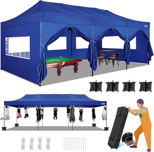 COBIZI 10x20 Heavy Duty Pop up Canopy Tent with 6 sidewalls Easy Up Commercial Outdoor Canopy Wedding Party Tents for Parties All Season Wind & Waterproof Gazebo with Roller Bag,Black(Frame Thickened) - Wigtrends