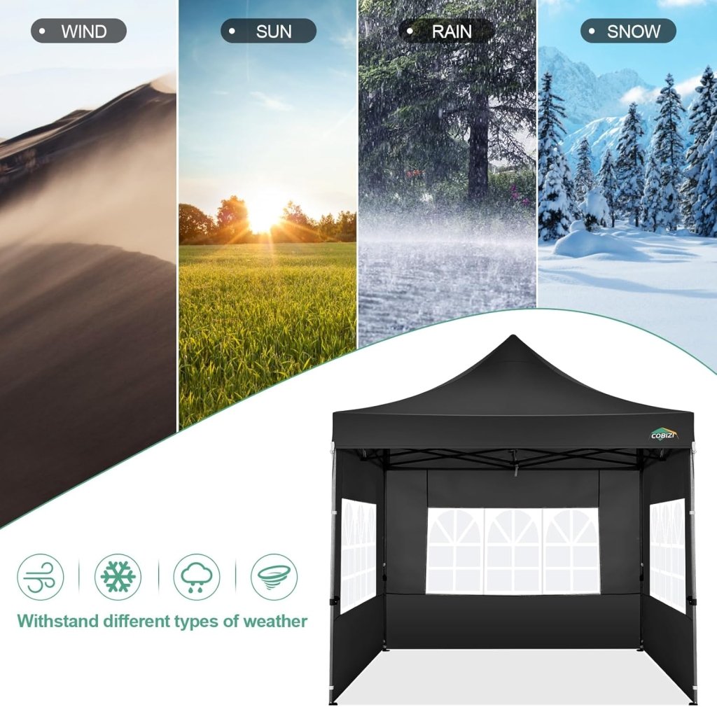 COBIZI 10x20 Heavy Duty Pop up Canopy Tent with 6 sidewalls Easy Up Commercial Outdoor Canopy Wedding Party Tents for Parties All Season Wind & Waterproof Gazebo with Roller Bag,Black(Frame Thickened) - Wigtrends