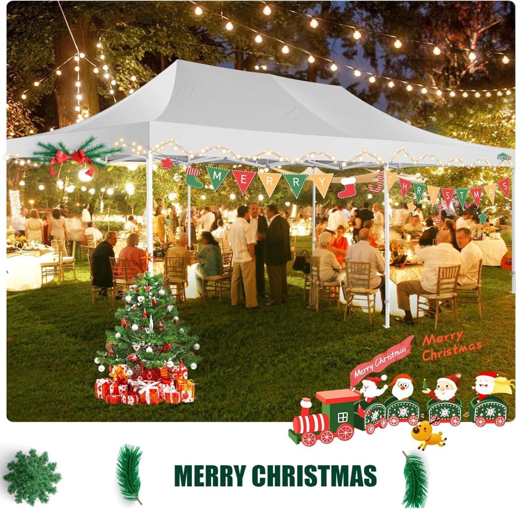 COBIZI 10x20 Heavy Duty Pop up Canopy Tent with 6 sidewalls Easy Up Commercial Outdoor Canopy Wedding Party Tents for Parties All Season Wind & Waterproof Gazebo with Roller Bag,Black(Frame Thickened) - Wigtrends