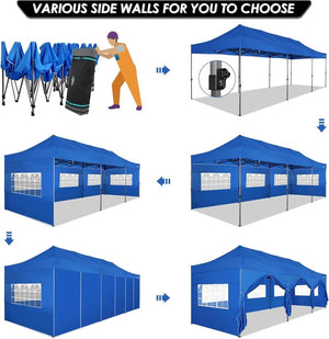 COBIZI 10x20 Heavy Duty Pop up Canopy Tent with 6 sidewalls Easy Up Commercial Outdoor Canopy Wedding Party Tents for Parties All Season Wind & Waterproof Gazebo with Roller Bag,Black(Frame Thickened) - Wigtrends