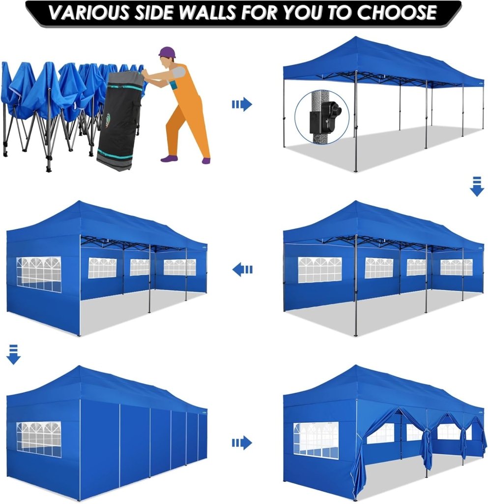 COBIZI 10x20 Heavy Duty Pop up Canopy Tent with 6 sidewalls Easy Up Commercial Outdoor Canopy Wedding Party Tents for Parties All Season Wind & Waterproof Gazebo with Roller Bag,Black(Frame Thickened) - Wigtrends