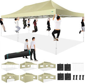 COBIZI 10x20 Heavy Duty Pop up Canopy Tent with 6 sidewalls Easy Up Commercial Outdoor Canopy Wedding Party Tents for Parties All Season Wind & Waterproof Gazebo with Roller Bag,Black(Frame Thickened) - Wigtrends