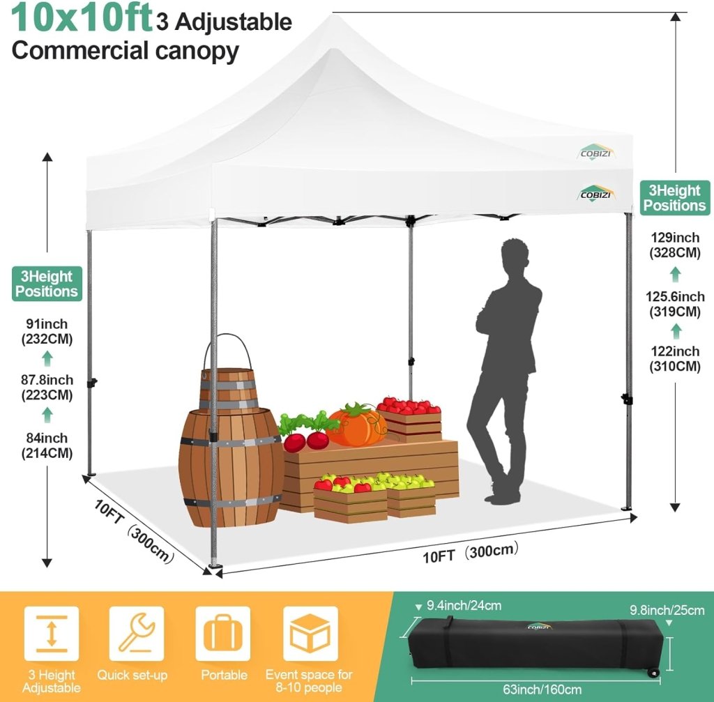 COBIZI 10x20 Heavy Duty Pop up Canopy Tent with 6 sidewalls Easy Up Commercial Outdoor Canopy Wedding Party Tents for Parties All Season Wind & Waterproof Gazebo with Roller Bag,Black(Frame Thickened) - Wigtrends
