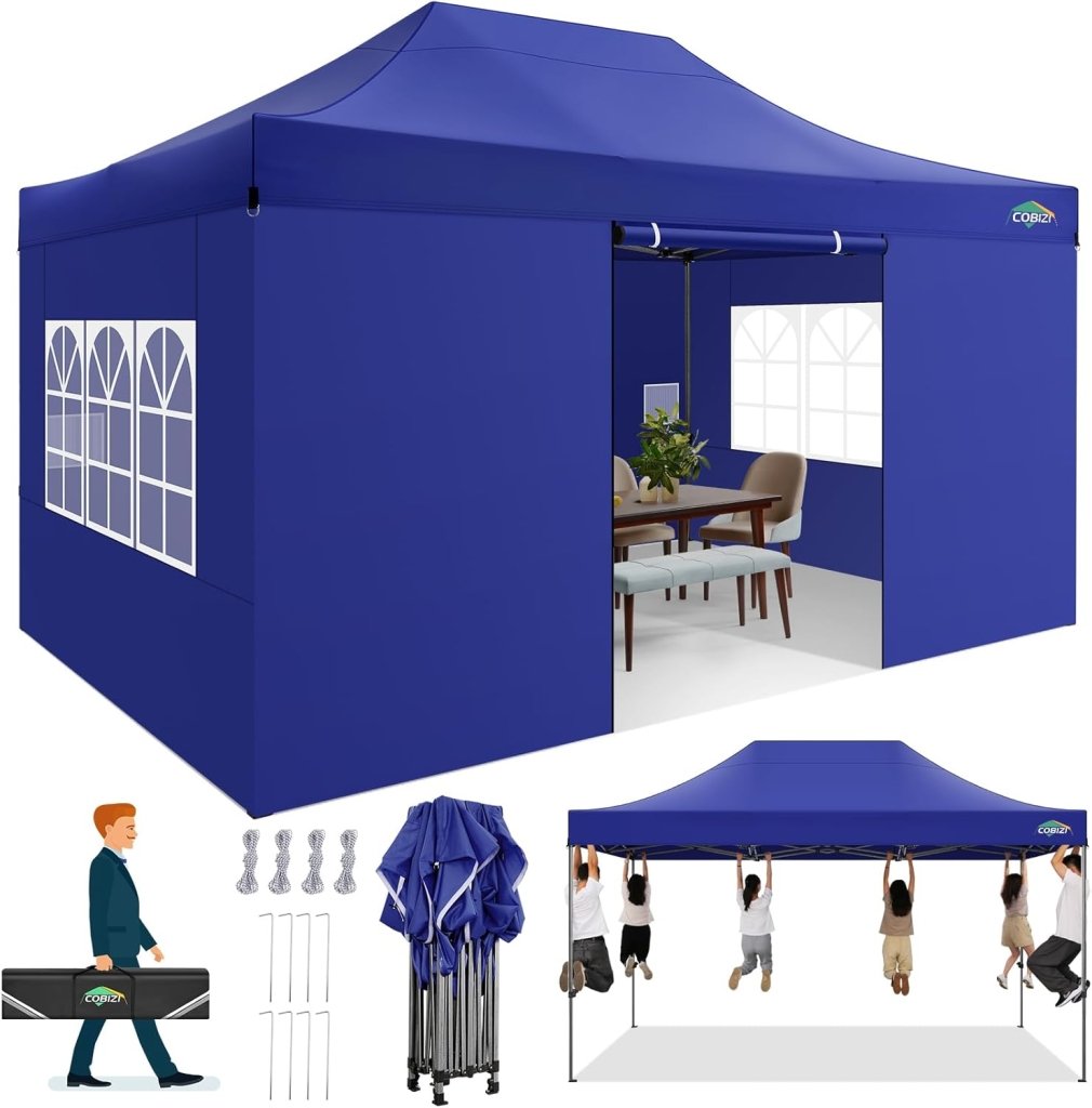 COBIZI 10x20 Heavy Duty Pop up Canopy Tent with 6 sidewalls Easy Up Commercial Outdoor Canopy Wedding Party Tents for Parties All Season Wind & Waterproof Gazebo with Roller Bag,Black(Frame Thickened) - Wigtrends
