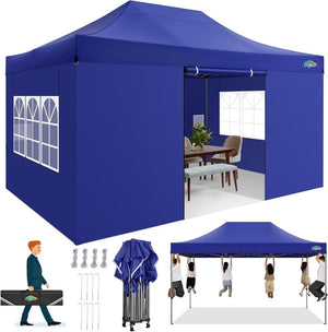 COBIZI 10x20 Heavy Duty Pop up Canopy Tent with 6 sidewalls Easy Up Commercial Outdoor Canopy Wedding Party Tents for Parties All Season Wind & Waterproof Gazebo with Roller Bag,Black(Frame Thickened) - Wigtrends