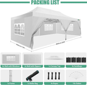 COBIZI 10x20 Heavy Duty Pop up Canopy Tent with 6 sidewalls Easy Up Commercial Outdoor Canopy Wedding Party Tents for Parties All Season Wind & Waterproof Gazebo with Roller Bag,Black(Frame Thickened) - Wigtrends