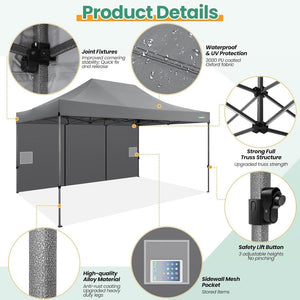 COBIZI 10x20 Heavy Duty Pop up Canopy Tent with 6 sidewalls Easy Up Commercial Outdoor Canopy Wedding Party Tents for Parties All Season Wind & Waterproof Gazebo with Roller Bag,Black(Frame Thickened) - Wigtrends