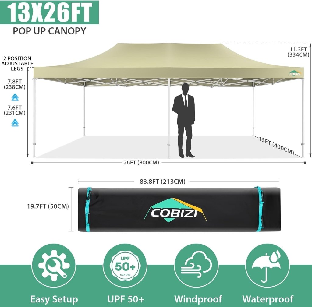 COBIZI 10x20 Heavy Duty Pop up Canopy Tent with 6 sidewalls Easy Up Commercial Outdoor Canopy Wedding Party Tents for Parties All Season Wind & Waterproof Gazebo with Roller Bag,Black(Frame Thickened) - Wigtrends