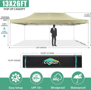 COBIZI 10x20 Heavy Duty Pop up Canopy Tent with 6 sidewalls Easy Up Commercial Outdoor Canopy Wedding Party Tents for Parties All Season Wind & Waterproof Gazebo with Roller Bag,Black(Frame Thickened) - Wigtrends