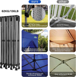 COBIZI 10x20 Heavy Duty Pop up Canopy Tent with 6 sidewalls Easy Up Commercial Outdoor Canopy Wedding Party Tents for Parties All Season Wind & Waterproof Gazebo with Roller Bag,Black(Frame Thickened) - Wigtrends